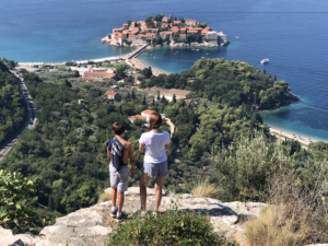Viewpoint high above a local monastery of Sveti Stefan village island