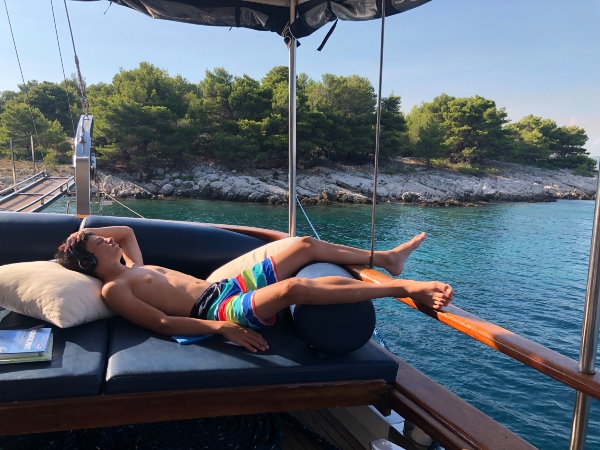 lounging on boat